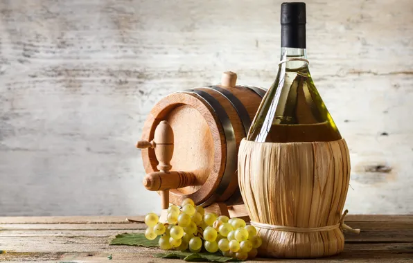 Wine, bottle, grapes, barrel