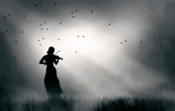 Silhouette, violinist, I play my lonely song