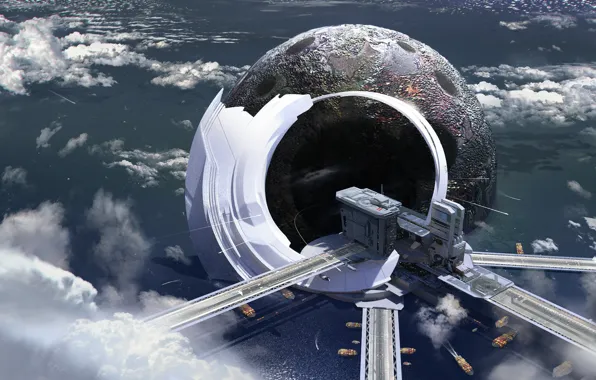 The sky, clouds, platform, Mid-sea Station