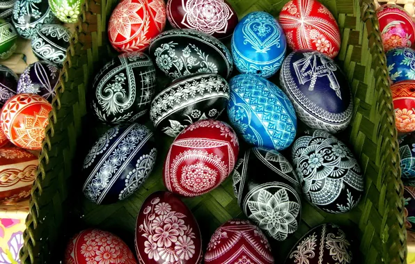 Holiday, pattern, eggs, spring, Easter, red, box, ornament