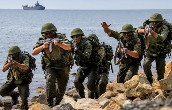 Attack, ship, Navy, Russia, exercises, sea, infantry