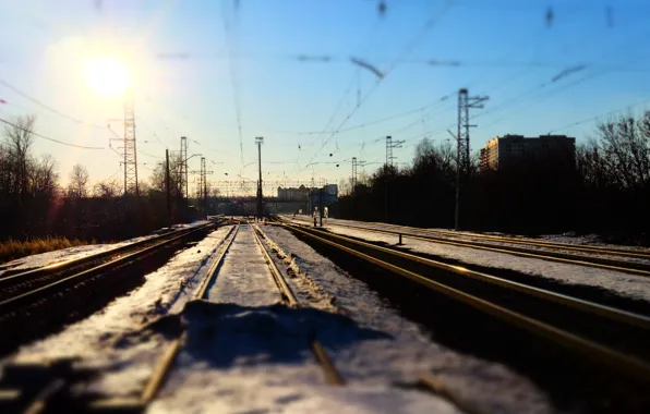 The sun, the way, rails, Railways, station, railroad, train