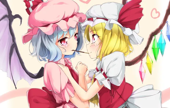 Picture girls, wings, art, crystals, heart, cap, touhou, remilia scarlet