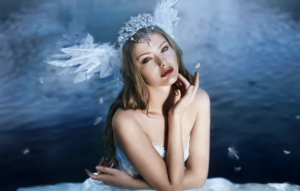 Picture water, girl, mood, Bella Kotak, A swan's song, Swan