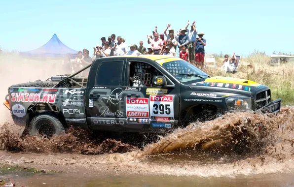 Squirt, Water, Jeep, Side view, People, Rally, Dakar, 2500