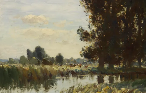 Trees, landscape, nature, picture, Edward Seago, The Creek in Suffolk