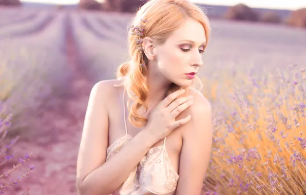 Picture field, girl, mood, hand, lavender, Nancy Thomsom