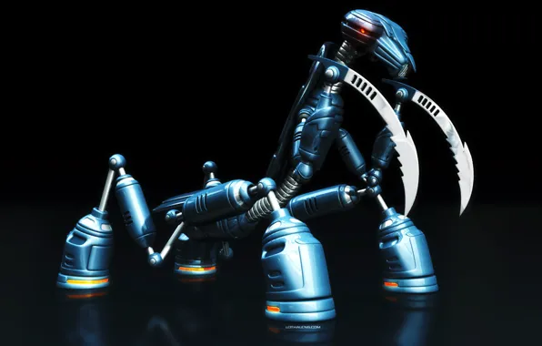 Picture robot, black, mantis, blue