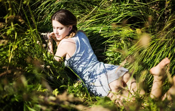 Greens, field, ass, grass, girl, model, dress, meadow