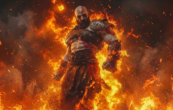 Picture fire, flame, man, pose, warrior, powerful, strong, muscular