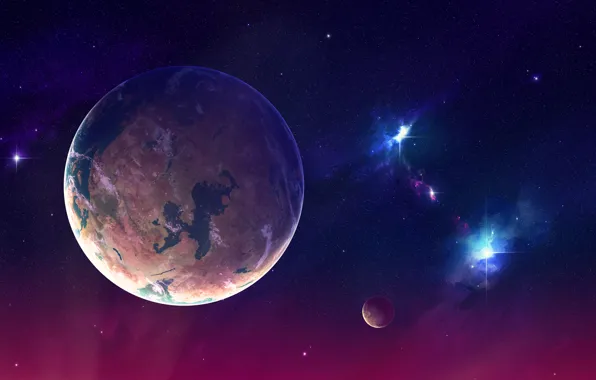 The sky, stars, light, nebula, the universe, planet, satellite