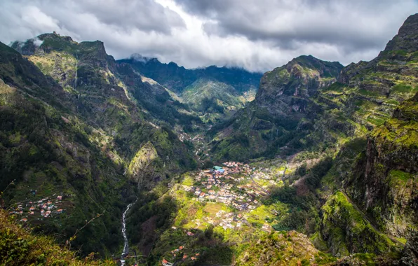 Picture clouds, mountains, rocks, home, panorama, gorge, Portugal, the view from the top