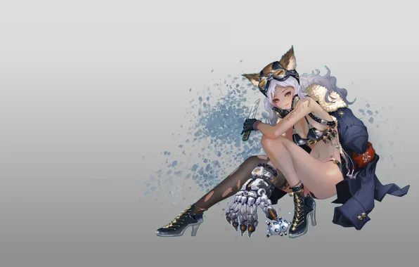 Cat, girl, weapons, anime, art, neko, assassin, Sang-hun In