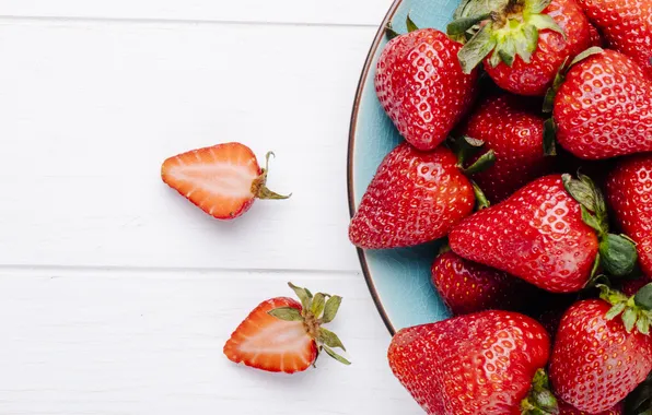 Berries, table, Board, strawberry, plate, white background, halves