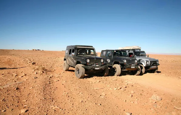 Picture Black, Desert, Three, Silver, Land Rover, Heat, Sahara, Jeep