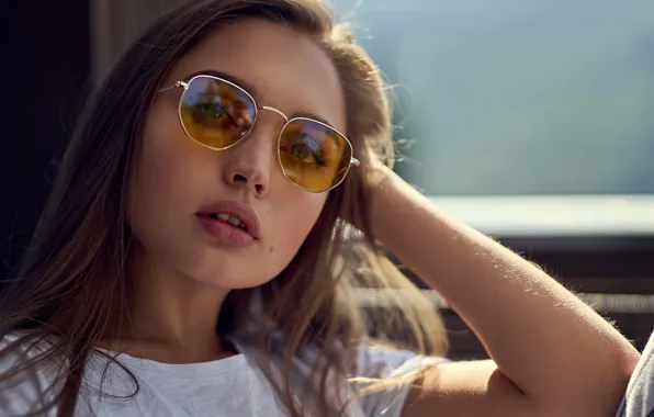 Picture look, the sun, model, portrait, makeup, glasses, hairstyle, brown hair