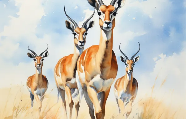 Grass, Art, Antelope, Digital art, Impala, AI art, The Art of Artificial Intelligence, Neural network