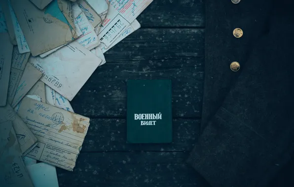 Retro, overcoat, letters, military ID