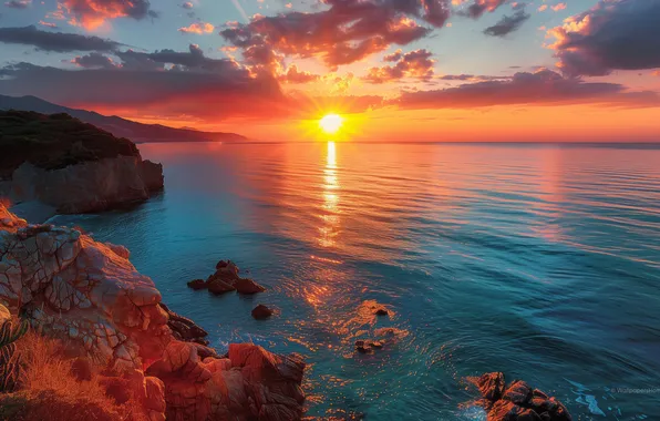 Nature, Sunset, Ocean, The Cove