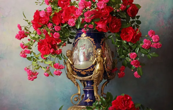 Picture style, roses, bouquet, vase, Andrey Morozov