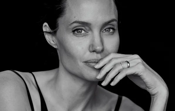 Picture model, portrait, actress, Angelina Jolie, Angelina Jolie, photographer, black and white, black background