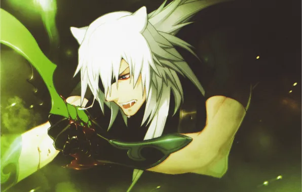 Blood, sword, the demon, the battle, ears, white hair, visual novel, rai