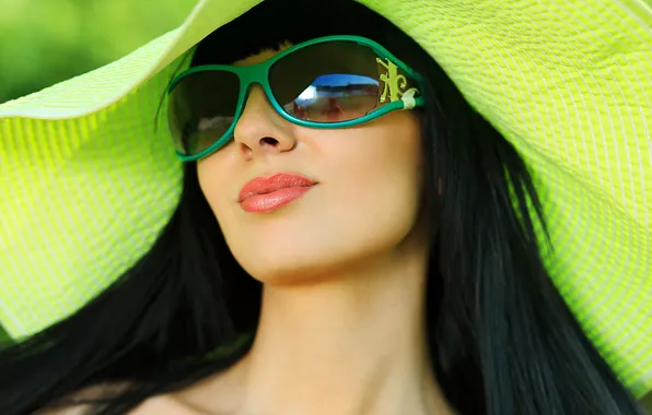 Picture summer, girl, face, glasses, sun. hat