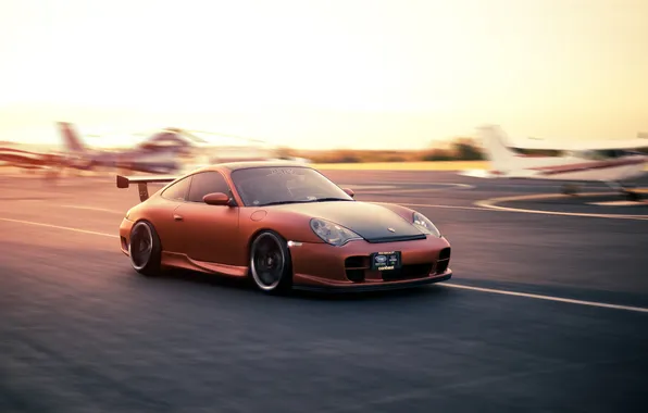 Picture orange, speed, 911, Porsche, Porsche, the airfield, GT3, front