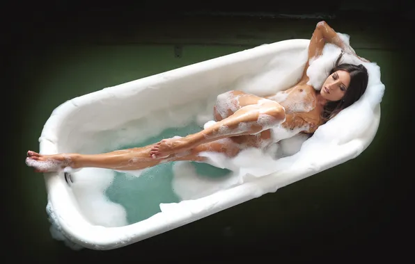 Water, Girl, Chest, Wet, Bathroom, Brunette, Feet, Legs