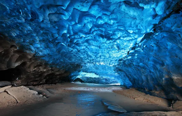 Ice, blue, stones, Cave, Skaftafell Iceland