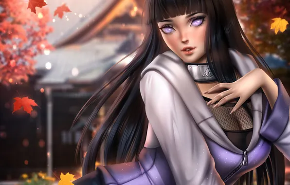 Girl, Leaves, Naruto, Naruto, Art, Women, Leaves, Hinata Hyuga