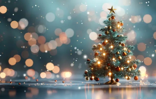 Balls, lights, lights, Christmas, New year, herringbone, garland, blue background