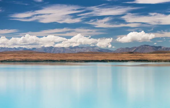 Clouds, mountains, blue, Lake, New Zealand, New Zealand, blue, mountains