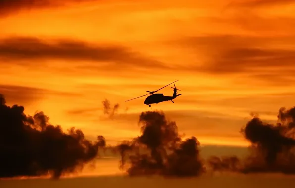 The sky, night, helicopter