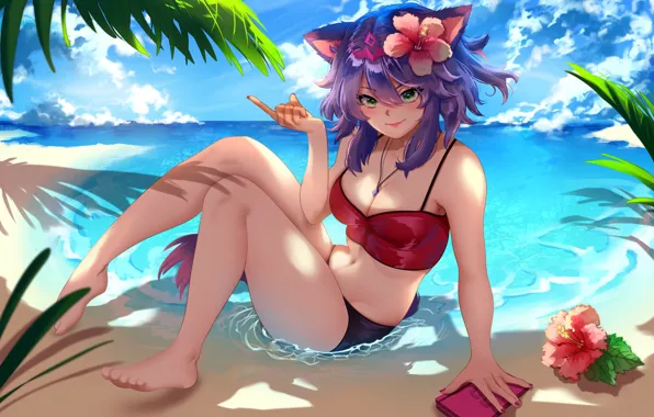Beach, summer, girl, anime, art