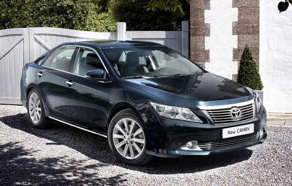 Blue, background, gate, Toyota, sedan, the front, Toyota, Camry