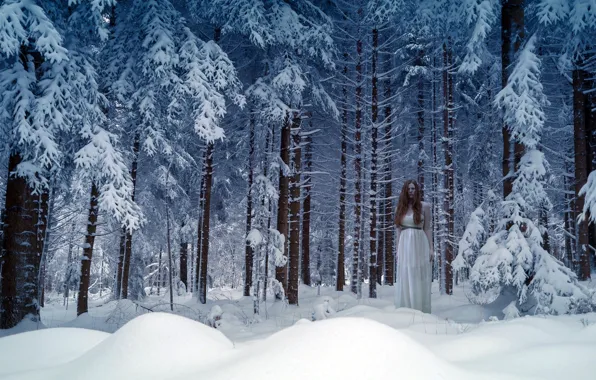 Picture forest, girl, snow, nature