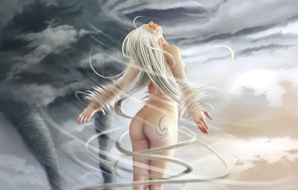 Girl, the wind, hands, tornado