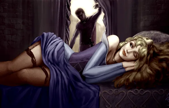 Hair, stockings, dress, art, lies, Prince, Princess, Aurora