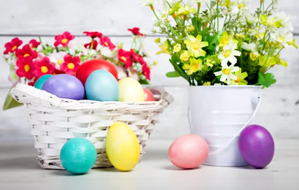 Flowers, eggs, Easter, colorful, flowers, Easter, eggs