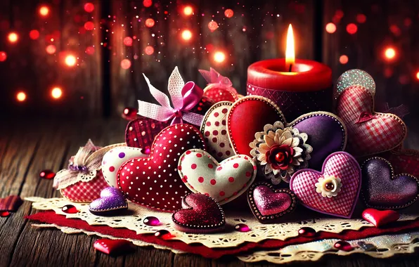 Love, lights, heart, Board, candles, heart, hearts, heart