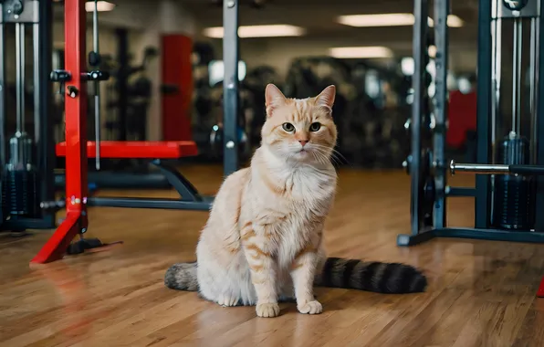 Cat, cat, look, pose, lamp, sport, red, flooring