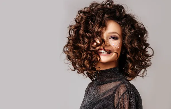 Girl, face, smile, makeup, hairstyle, curls
