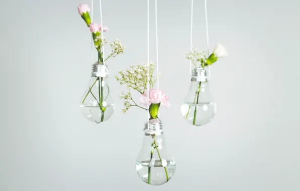Glass, flowers, Lamp, decor, vases, minimalism