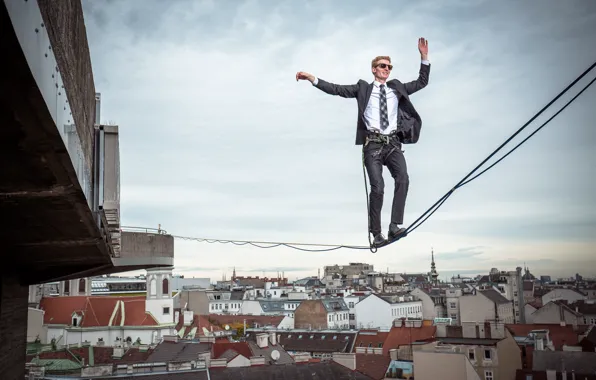 Picture the city, height, male, insurance, tightrope Walker, Vienna