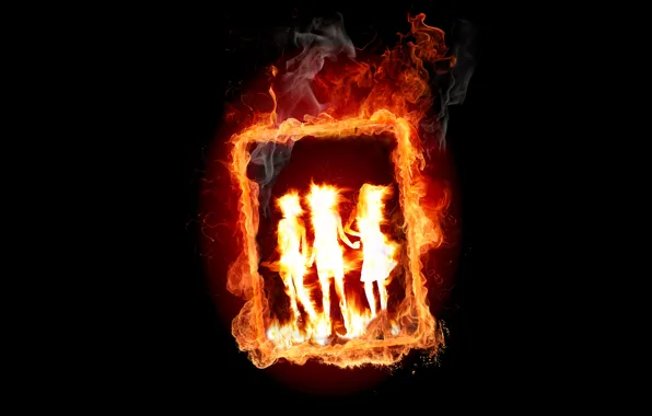 Fire, flame, picture, black background, burning picture