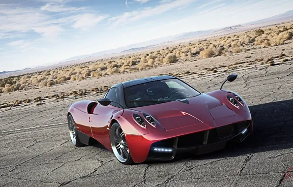 Picture To huayr, Power, Red, Road, Supercar, Sky, Front, Pagani