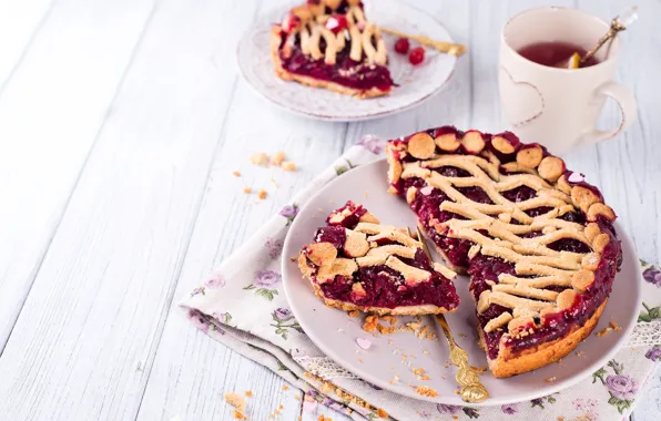 Cherry, tea, pie, Cup