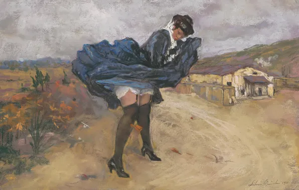 Picture 1911, Italian painter, Italian painter, Silvio Bicchi, The gust of wind, A gust of wind, …