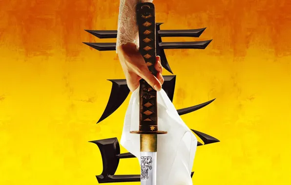 Picture background, the film, hand, sword, katana, character, Kill Bill, shawl